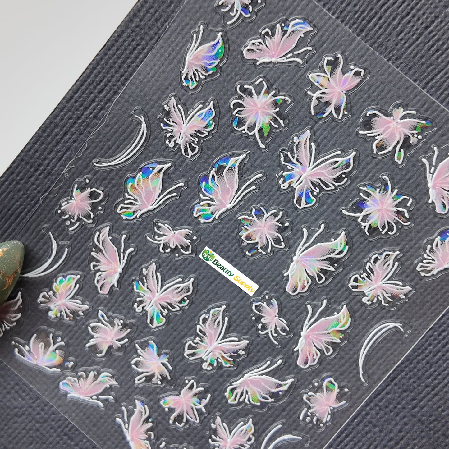 White and Pink Floral Butterfly Sticker Decal