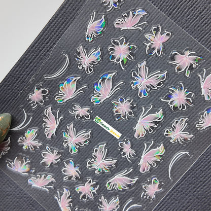 White and Pink Floral Butterfly Sticker Decal