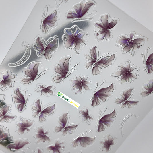 White and Purple Floral Butterfly Sticker Decal