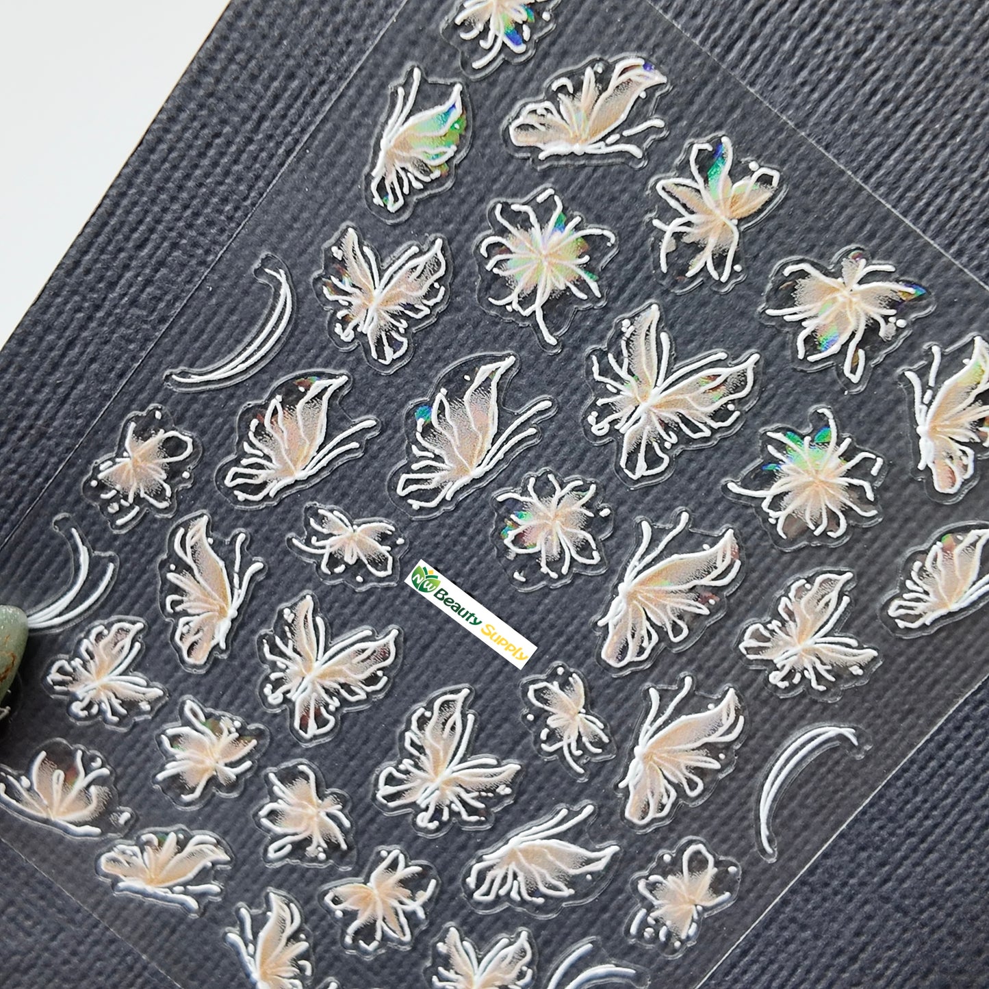 White and Tan Floral Butterfly Sticker Decal