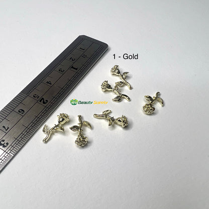 3D Metal Flower Charms - 6 Ct