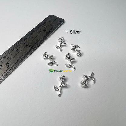 3D Metal Flower Charms - 6 Ct