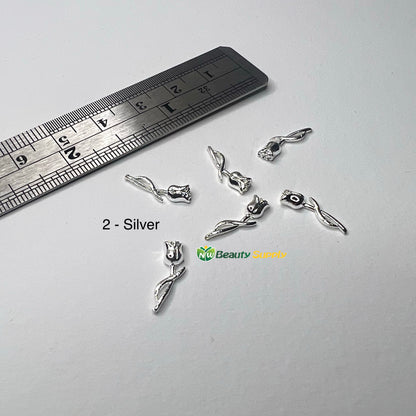 3D Metal Flower Charms - 6 Ct