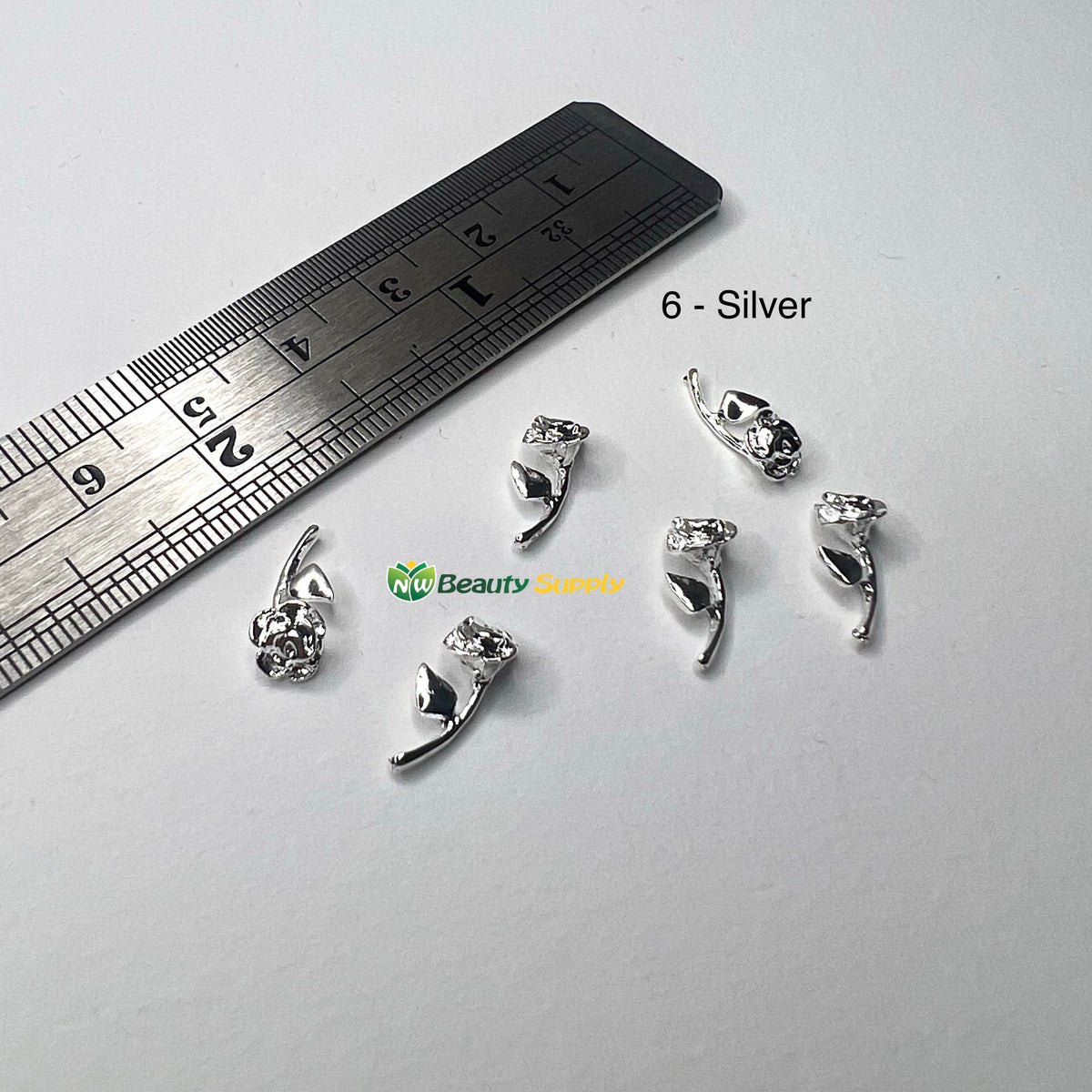3D Metal Flower Charms - 6 Ct