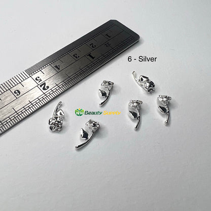 3D Metal Flower Charms - 6 Ct