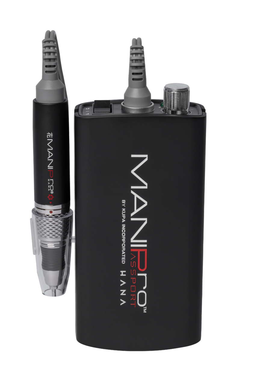 Black electronic device with 'ManiPro HANA' branding on a white background