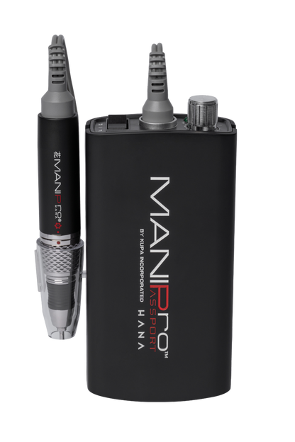 Black electronic device with 'ManiPro HANA' branding on a white background