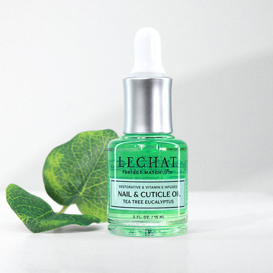 LECHAT nail and cuticle oil bottle with a dropper on a white background