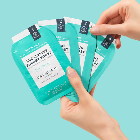 Voesh Pedi in a Box Deluxe 4 Step - Eucalyptus Energy Boost 50/case