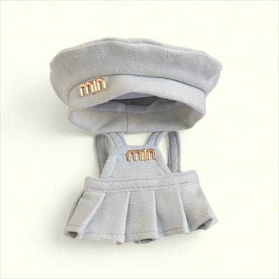 Doll Clothes fits Labu  #066 Dress + Beret Blue Grey