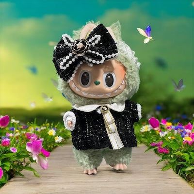 Doll Clothes fits Labu  #048 Black Tweed Dress + Bow